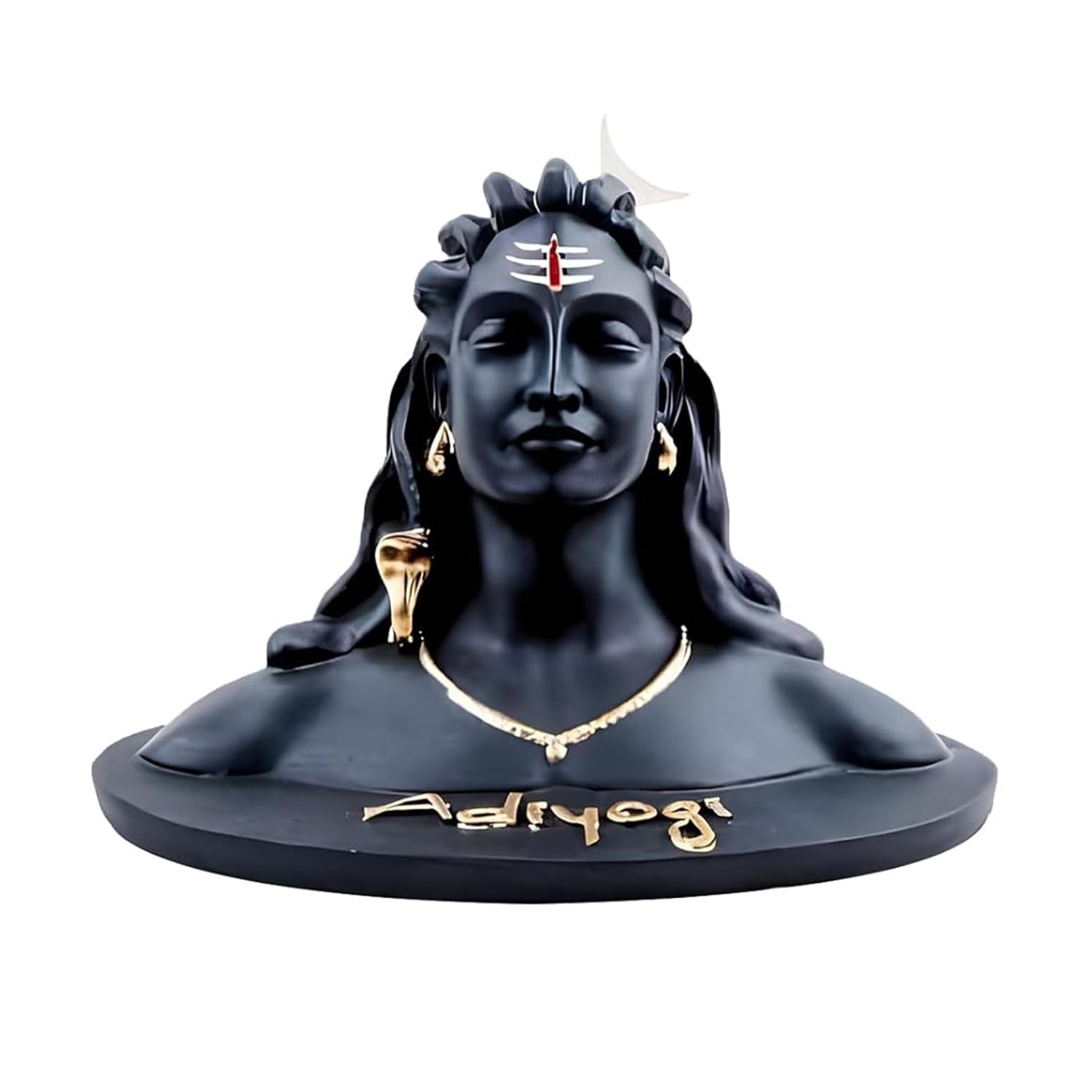 Santarms Marble Adiyogi with Wooden Shiva Damaru/Damru for Car Dashboard, Pooja Ghar, Mandir and Table - 13 * 12 cm
