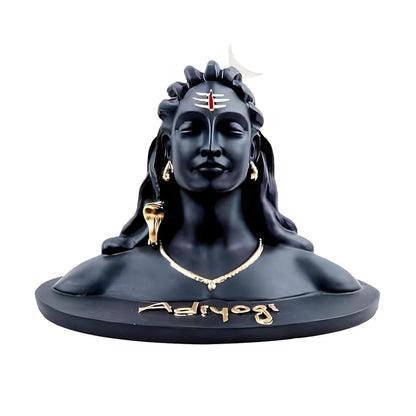Santarms Marble Adiyogi with Wooden Shiva Damaru/Damru for Car Dashboard, Pooja Ghar, Mandir and Table - 13 * 12 cm
