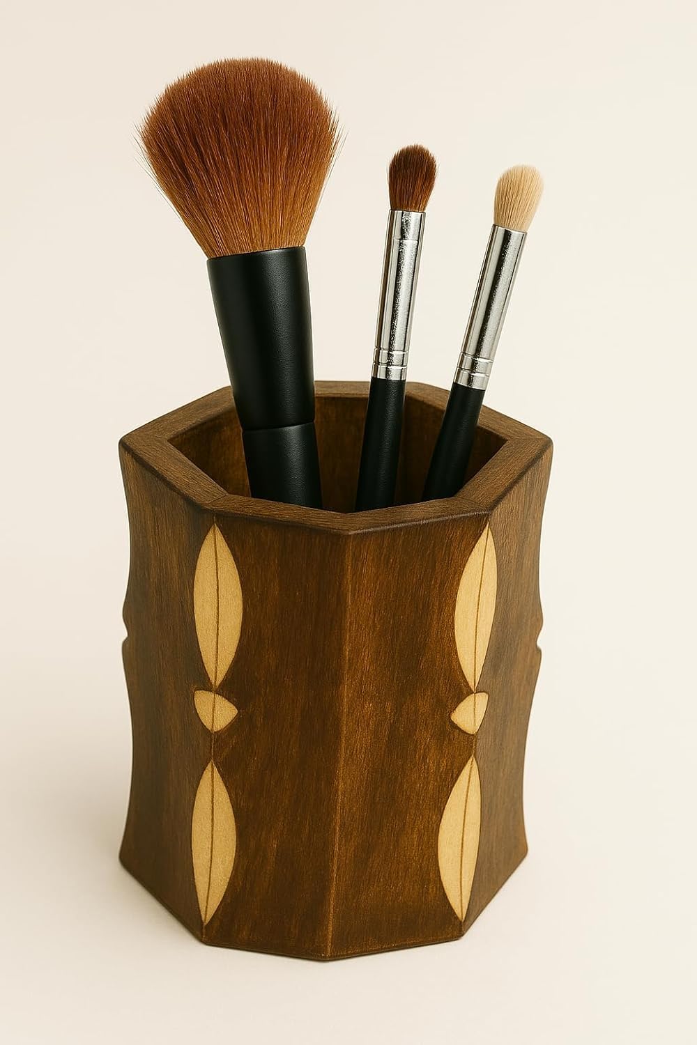 santarms Wooden Pen and Pencil Stand, Multipurpose Kids Stationery Study Desk Organizer for Table and Office, Aesthetic Stylish Makeup Brush Holder