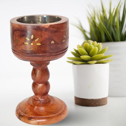 Santarms Handcrafted Wooden Loban Sambrani Dhoop Cup Cone Batti Stand | Traditional Incense Holder Ash Catcher for Religious Aromatic Rituals | Wood Design Stand for Pooja & Meditation