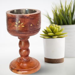Santarms Handcrafted Wooden Loban Sambrani Dhoop Cup Cone Batti Stand | Traditional Incense Holder Ash Catcher for Religious Aromatic Rituals | Wood Design Stand for Pooja & Meditation