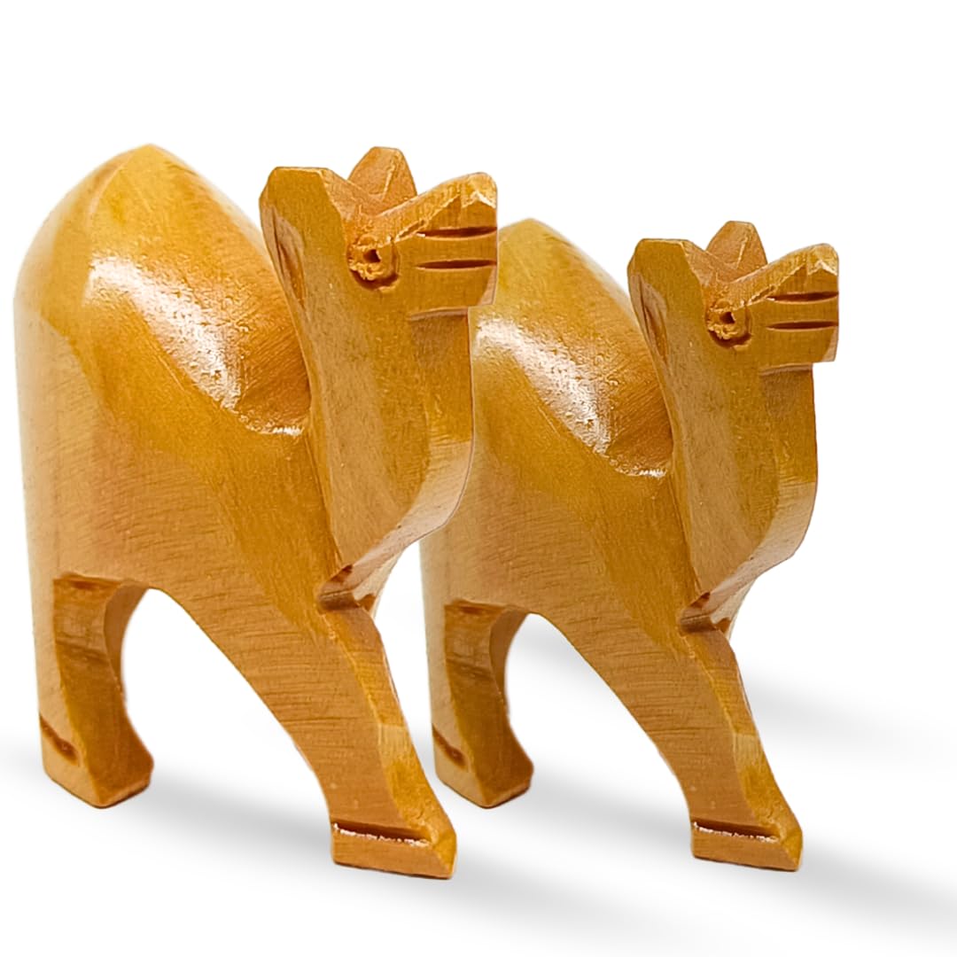 santarms Wooden Camel Figurine (2 Pairs, 3 Inch) - Miniature Cute Camel Showpieces with Glossy Shine Finish, Perfect for Home & Office Decoration, Tabletop Accent, and Unique Gifting Ideas