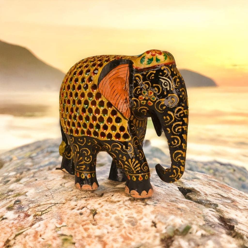 santarms Handmade Wooden Jali Elephant Showpiece Wood Statue for Home Decor, Living Room, Indian Handicraft, Decorative Show Pieces, Return Gifts Decor Gifts
