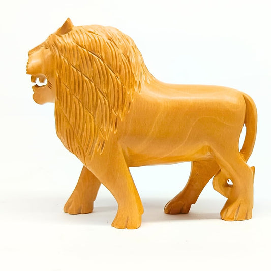 santarms Handmade Wooden Lion Statue Decoration for Home | 5-Inch Animal Collectible Figurine Antique Carved Sculpture Showpiece Elegant Wildlife Decor Accent