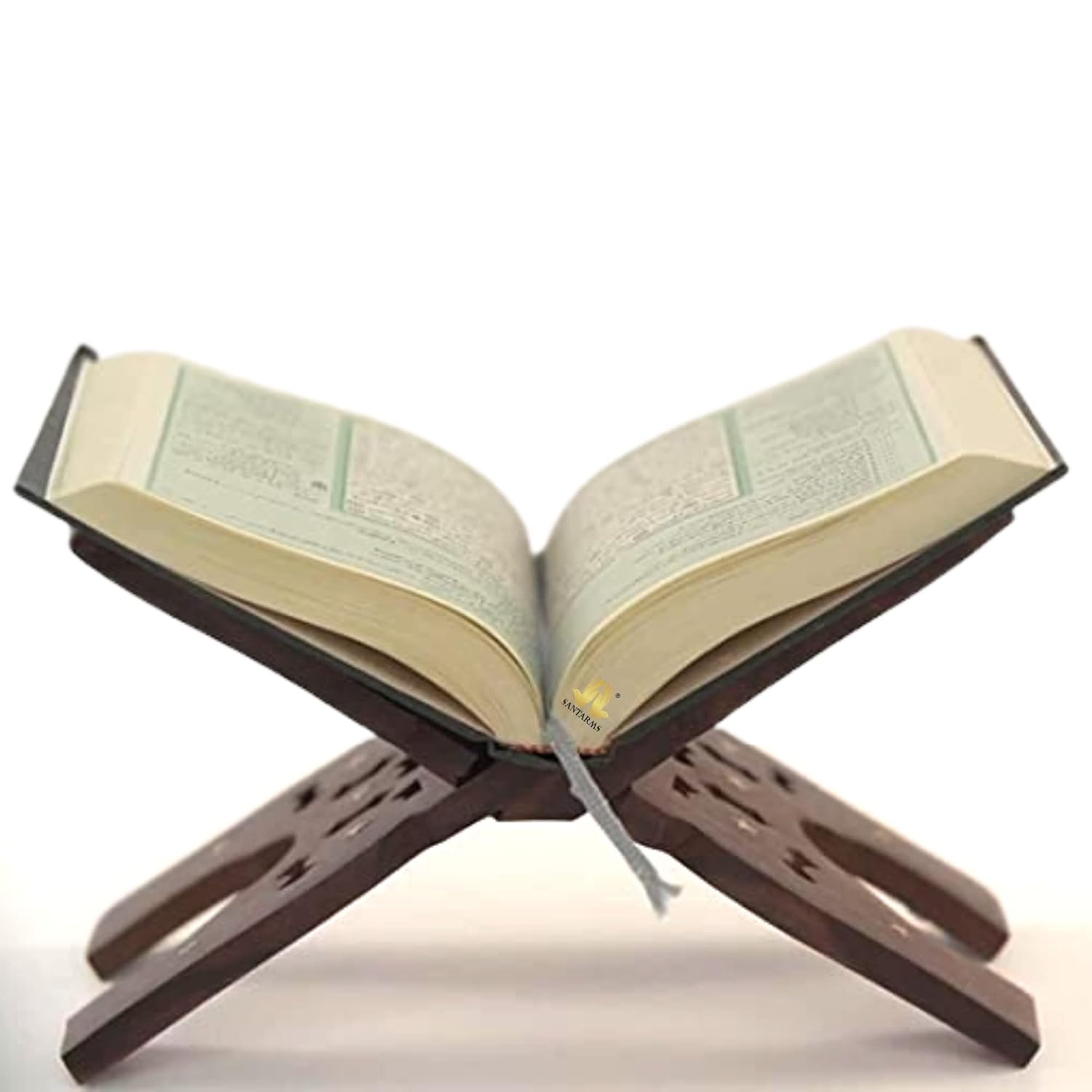 santarms Wooden holy Book Stand Reading for Geeta, Bible Stand, guru Granth Sahib, ramayan or rehal Quran Sharif - Gift Bride Bridal (12 inch)
