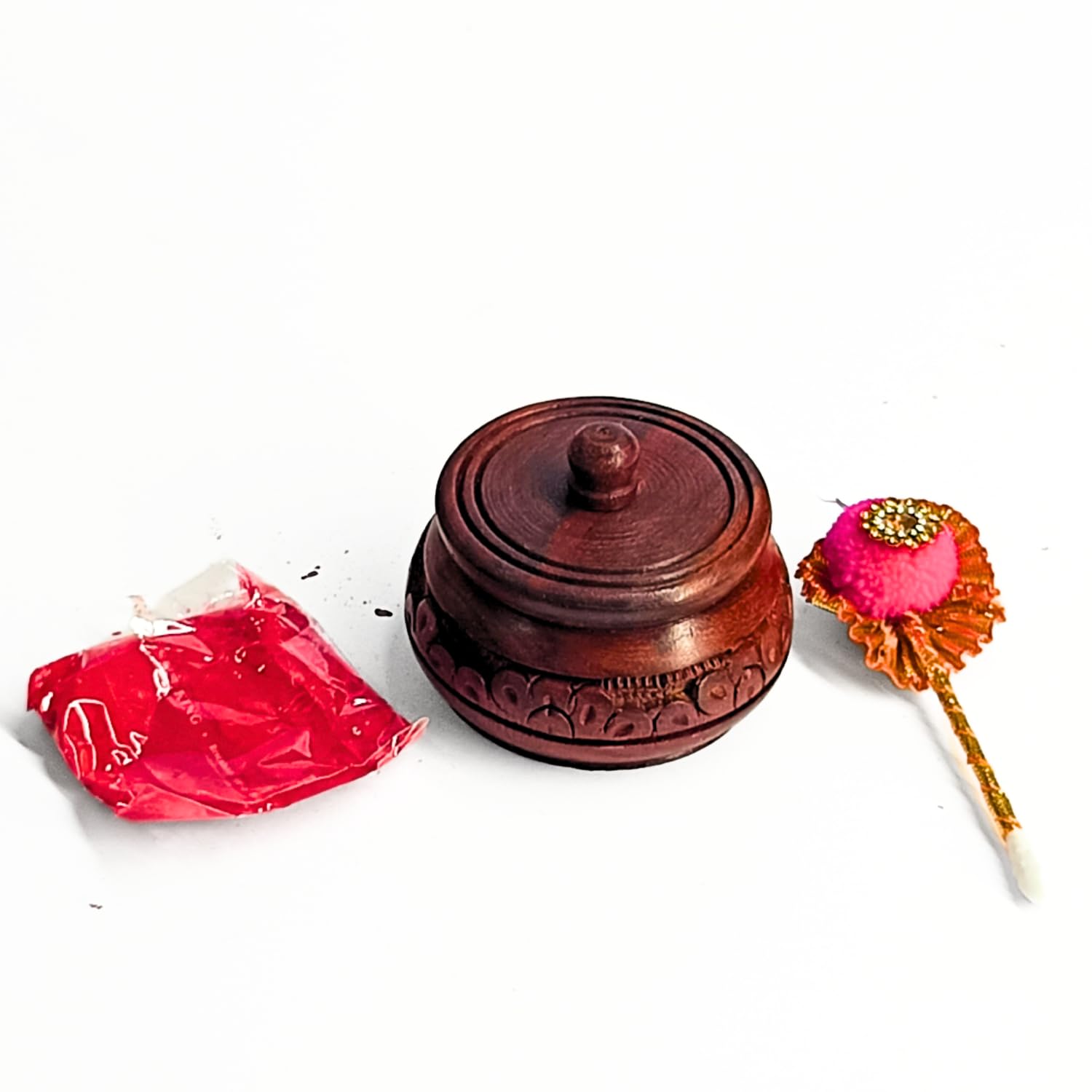 santarms wooden kumkum box shringar box | sindoor dabbi - kumkum dabbi handcraft sindoor refilable wooden sindur dani return gifts for women pooja items for home | 2.5 inch - small