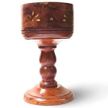 Santarms Handcrafted Wooden Loban Sambrani Dhoop Cup Cone Batti Stand | Traditional Incense Holder Ash Catcher for Religious Aromatic Rituals | Wood Design Stand for Pooja & Meditation