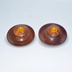 Santarms Wooden Round Shaped Incense Stick Holder Cum Dhoop Agarbatti Stand Set Ideal for Gift Handcrafted Elegant Brown Finish Versatile Design Meditation and Aromatic Rituals