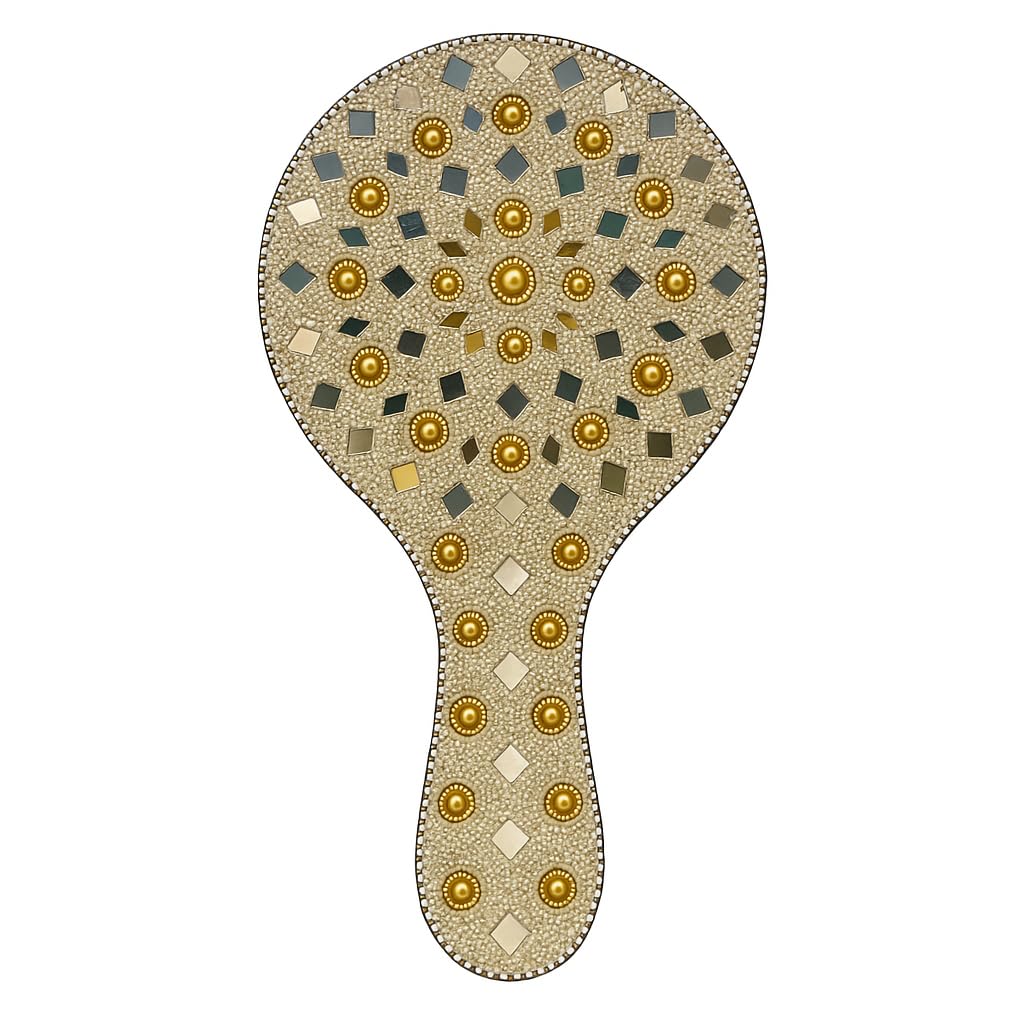 santarms Handcrafted Decorative Makeup Mirror – Vintage Handheld Vanity Mirror with Mirror Work, Pearls & Beads | Indian Traditional Design | Portable & Stylish Gift for Women, Pack of 1