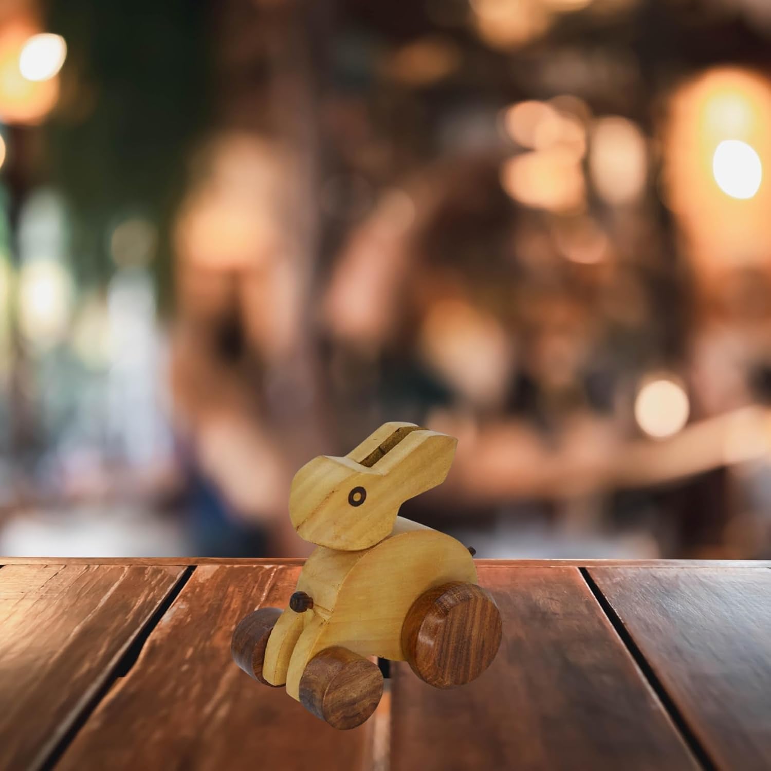Santarms Wooden Bunny Rolling Toy – Handcrafted Rabbit Animal Toy on Wheels for Kids | Eco-Friendly Montessori Wooden Toys for Toddlers | Push and Pull Activity for Early Learning