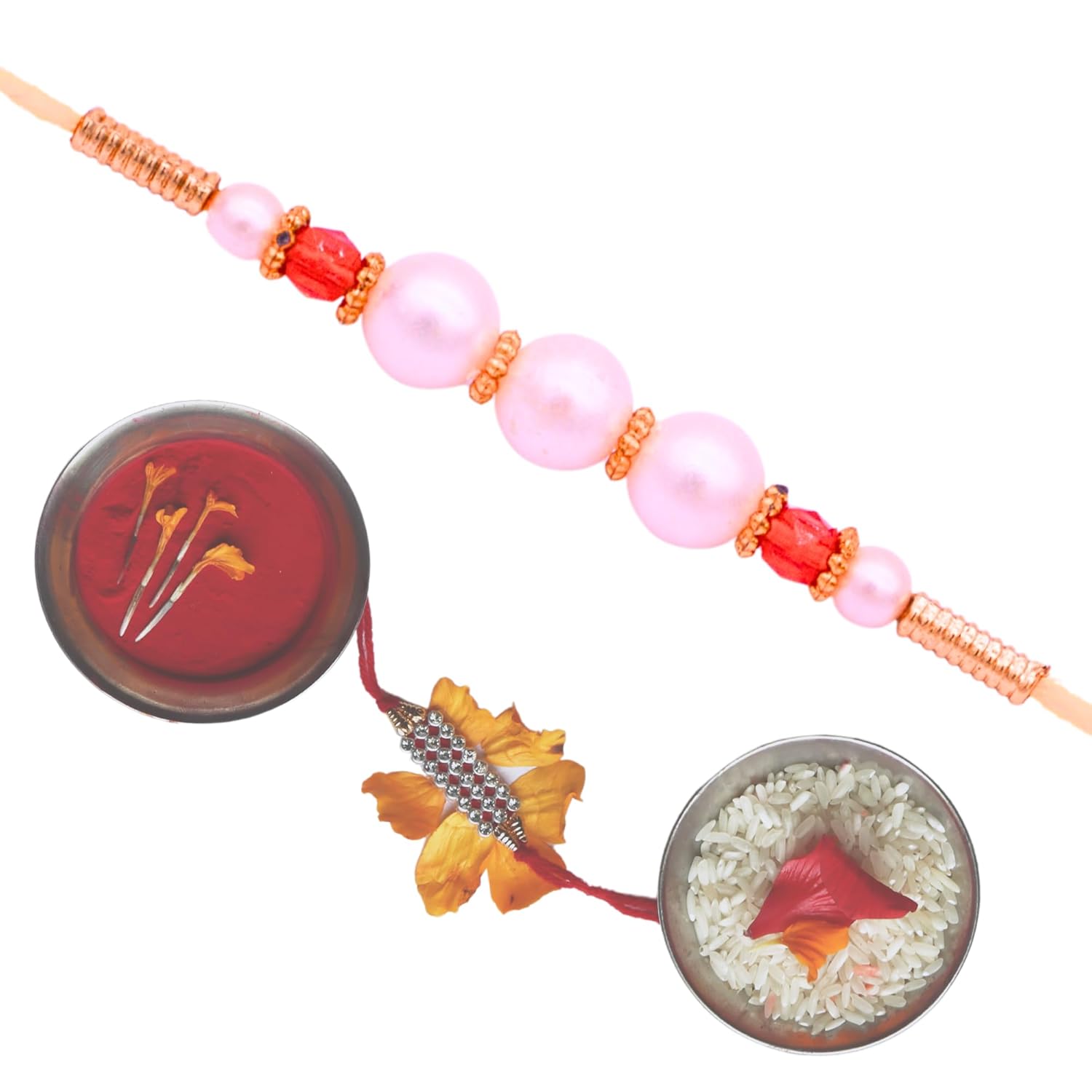 santarms Sibling Love Fest Rakhi Set for Brother and Bhaiya Bhabhi – Includes 2 Exquisite Rakhis, 1 Tilak Bottle, Rice Bottle Perfect Raksha Bandhan Celebrations Bonding