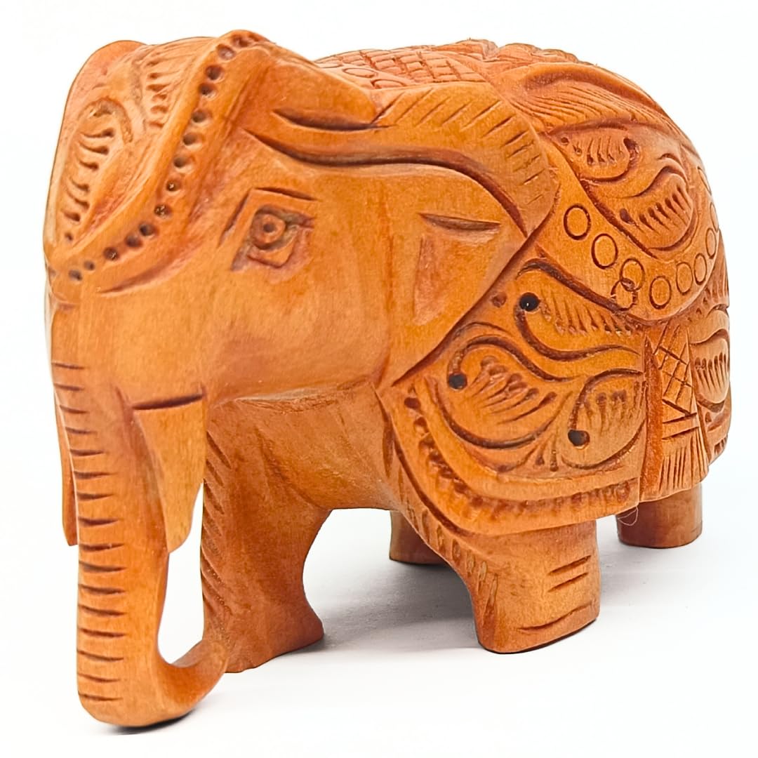 santarms Handcrafted Wooden Elephant Statue Idol – Exquisite 5-Inch Brown Carving Showpiece for Home Décor | Elegant Figurine Unique Accent