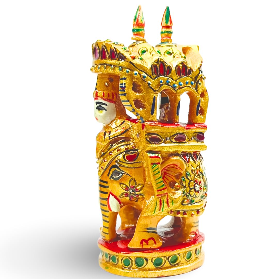 santarms Exquisitely Handcrafted Ambabari Elephant with Howdah Wooden Showpiece/Figurine – Rajasthani Jaipuri Art, Intricately Carved Decorative Piece Office Decor, Perfect Traditional Gift 1 Pcs