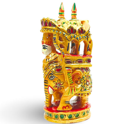 santarms Exquisitely Handcrafted Ambabari Elephant with Howdah Wooden Showpiece/Figurine – Rajasthani Jaipuri Art, Intricately Carved Decorative Piece Office Decor, Perfect Traditional Gift 1 Pcs