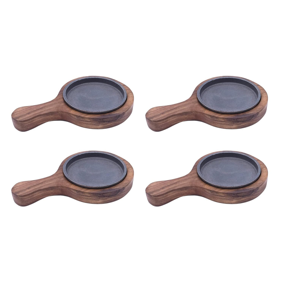 santarms Cast Iron Sizzler Plate with Wooden Stand Pack of 4
