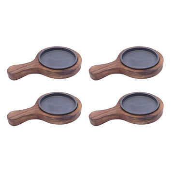 santarms Cast Iron Sizzler Plate with Wooden Stand Pack of 4