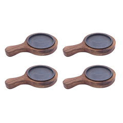 santarms Cast Iron Sizzler Plate with Wooden Stand Pack of 4