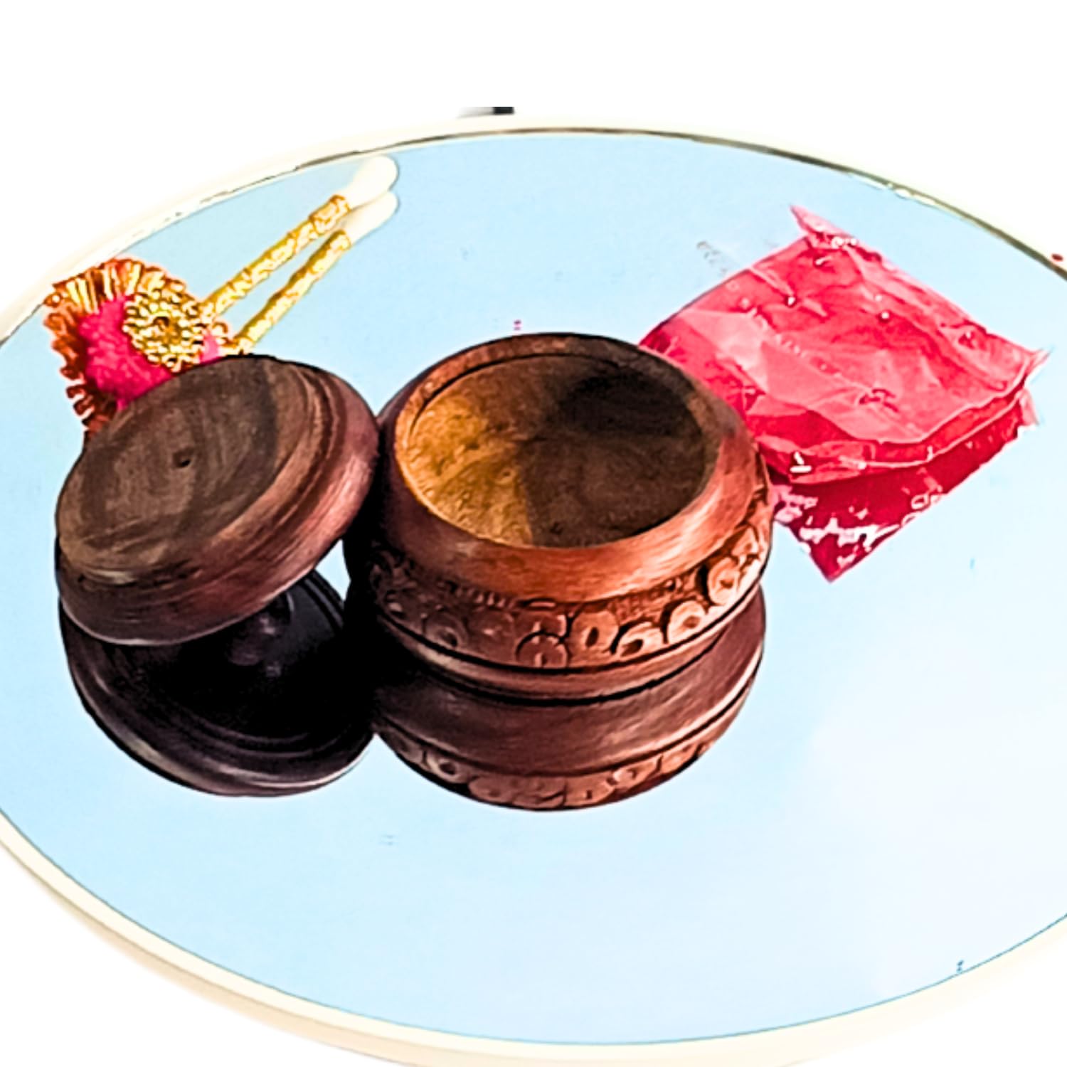 santarms wooden kumkum box shringar box | sindoor dabbi - kumkum dabbi handcraft sindoor refilable wooden sindur dani return gifts for women pooja items for home | 2.5 inch - small