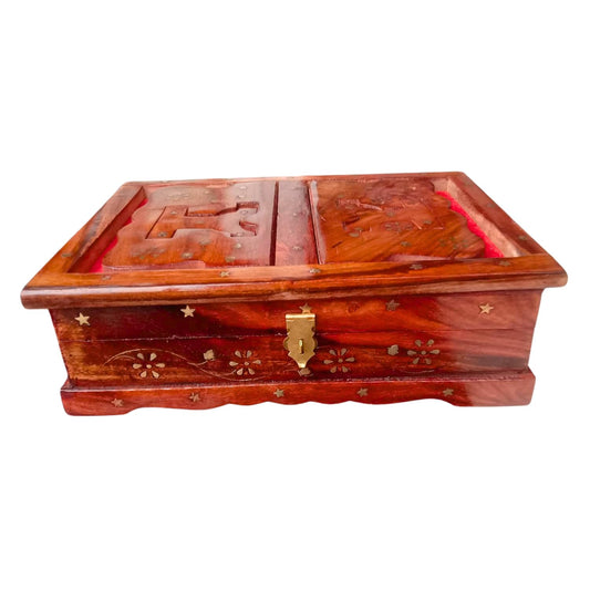 santarms Wooden Handmade Book Box, Holy Book Reader for Home Decor (Brass work) Sheesham Wood, Super Shiny Polished, 1 pcs