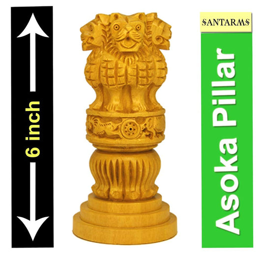 santarms Wooden Ashoka Stambh | Pillar Ideal for Indian Office & Home Decor Showpiece Advocate Accessories Items Gifts Best Gifting Gift Ashok Pillara Stand Car Statue - 6 Inch