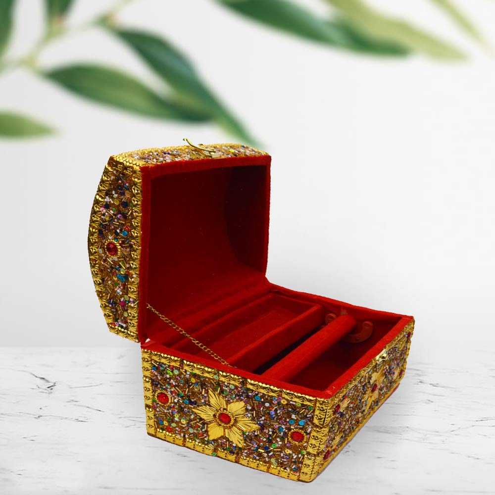 Santarms Premium Luxury Bangle Box Rajwada style Jewellery and Makeup Kit Organizer for Women Vanity Elegance Golden Marrige Designed showpieces Home Decoration Handicraft Make Bride Beauty singardani