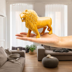 santarms Handmade Wooden Lion Statue Decoration for Home | 5-Inch Animal Collectible Figurine Antique Carved Sculpture Showpiece Elegant Wildlife Decor Accent
