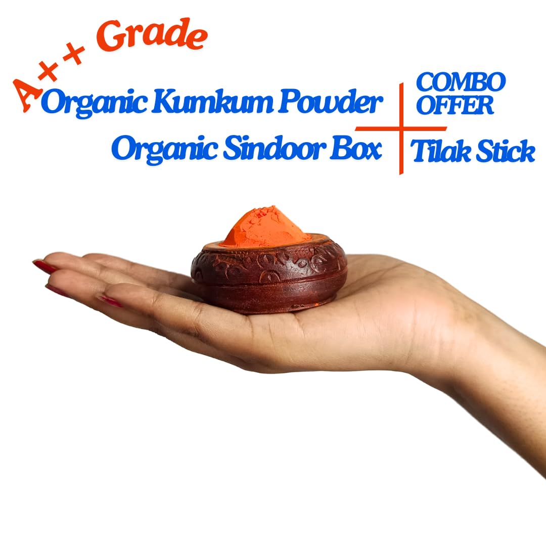 Santarms Natural Organic Orange Sindoor Powder 10gm A++ Grade with Kumkum box and stick For Women Suhaag Sindur With Natural Sindoor Weddings, And Chhat Pooja Chemical-Free, COMBO OFFER