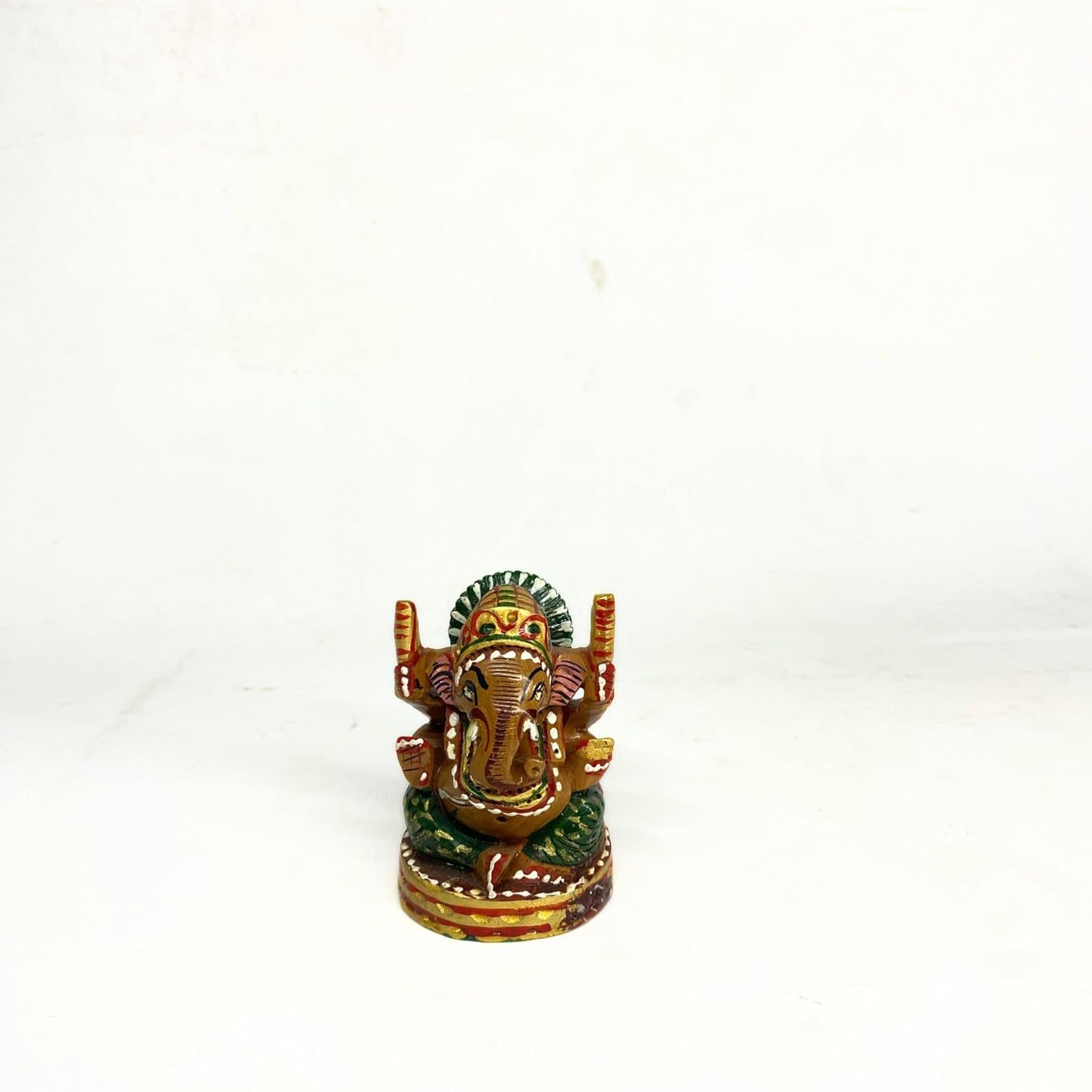 santarms Handmade Small Wooden Ganesh Idol (2.5 Inch) Multicolor Tabletop Showpiece for Home & Temple Fine Wooden Lord Ganesha (Ganapathi) Statue Ideal for Gifting