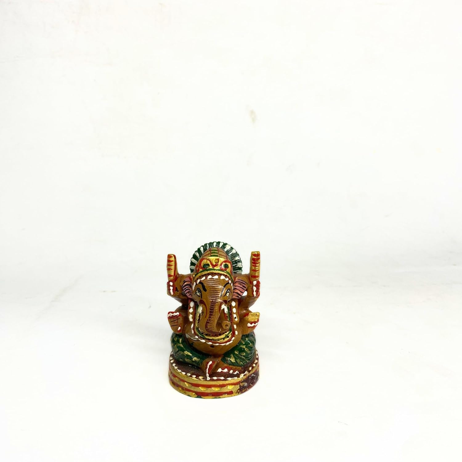 santarms Handmade Small Wooden Ganesh Idol (2.5 Inch) Multicolor Tabletop Showpiece for Home & Temple Fine Wooden Lord Ganesha (Ganapathi) Statue Ideal for Gifting