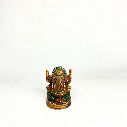 santarms Handmade Small Wooden Ganesh Idol (2.5 Inch) Multicolor Tabletop Showpiece for Home & Temple Fine Wooden Lord Ganesha (Ganapathi) Statue Ideal for Gifting