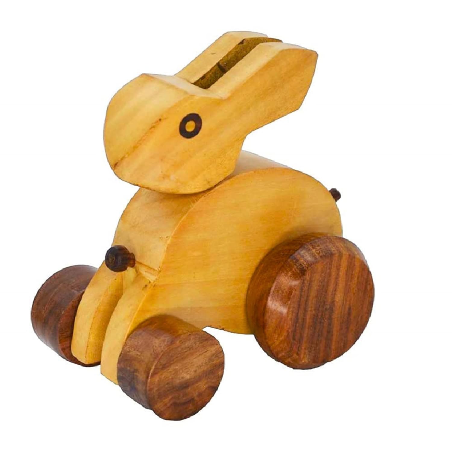 Santarms Wooden Bunny Rolling Toy – Handcrafted Rabbit Animal Toy on Wheels for Kids | Eco-Friendly Montessori Wooden Toys for Toddlers | Push and Pull Activity for Early Learning