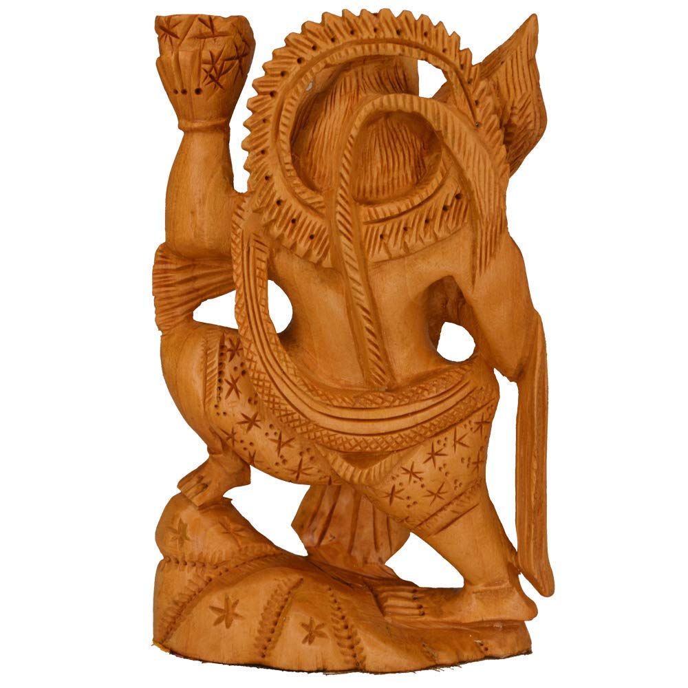 santarms Handmade Wooden Hanuman Statue (15.5 cm)- Hinduism Religious Antique Art- Home Decorative, Temple, showrooms, Office, puja ghar, Gift Item (Brown Colour)