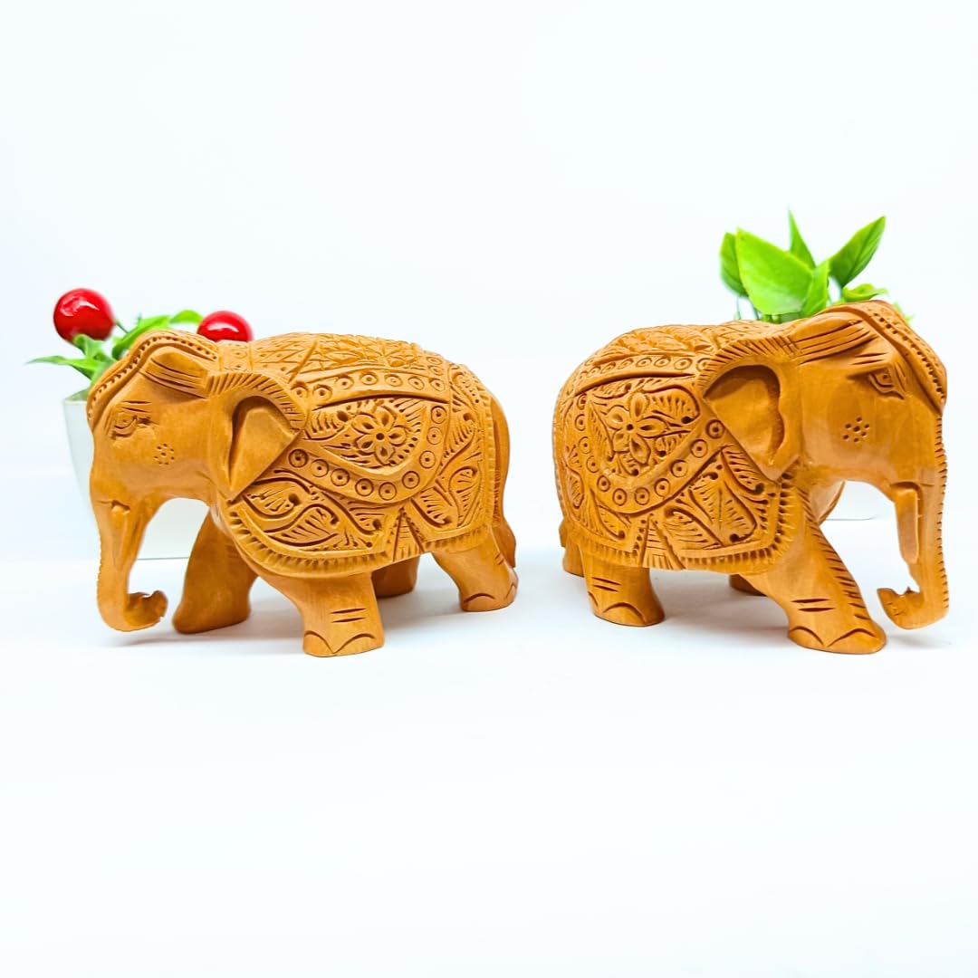 santarms Handcrafted Wooden Elephant Statue Idol – Exquisite 5-Inch Brown Carving Showpiece for Home Décor | Elegant Figurine Unique Accent