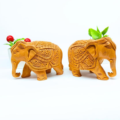 santarms Handcrafted Wooden Elephant Statue Idol – Exquisite 5-Inch Brown Carving Showpiece for Home Décor | Elegant Figurine Unique Accent