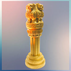santarms Handmade Wooden Ashoka Head Pillar Lion Capital Miniature Statue | Bharat Symbol National Emblem for Office Table, Car Dashboard, Home Decor & Gifting (4inch)