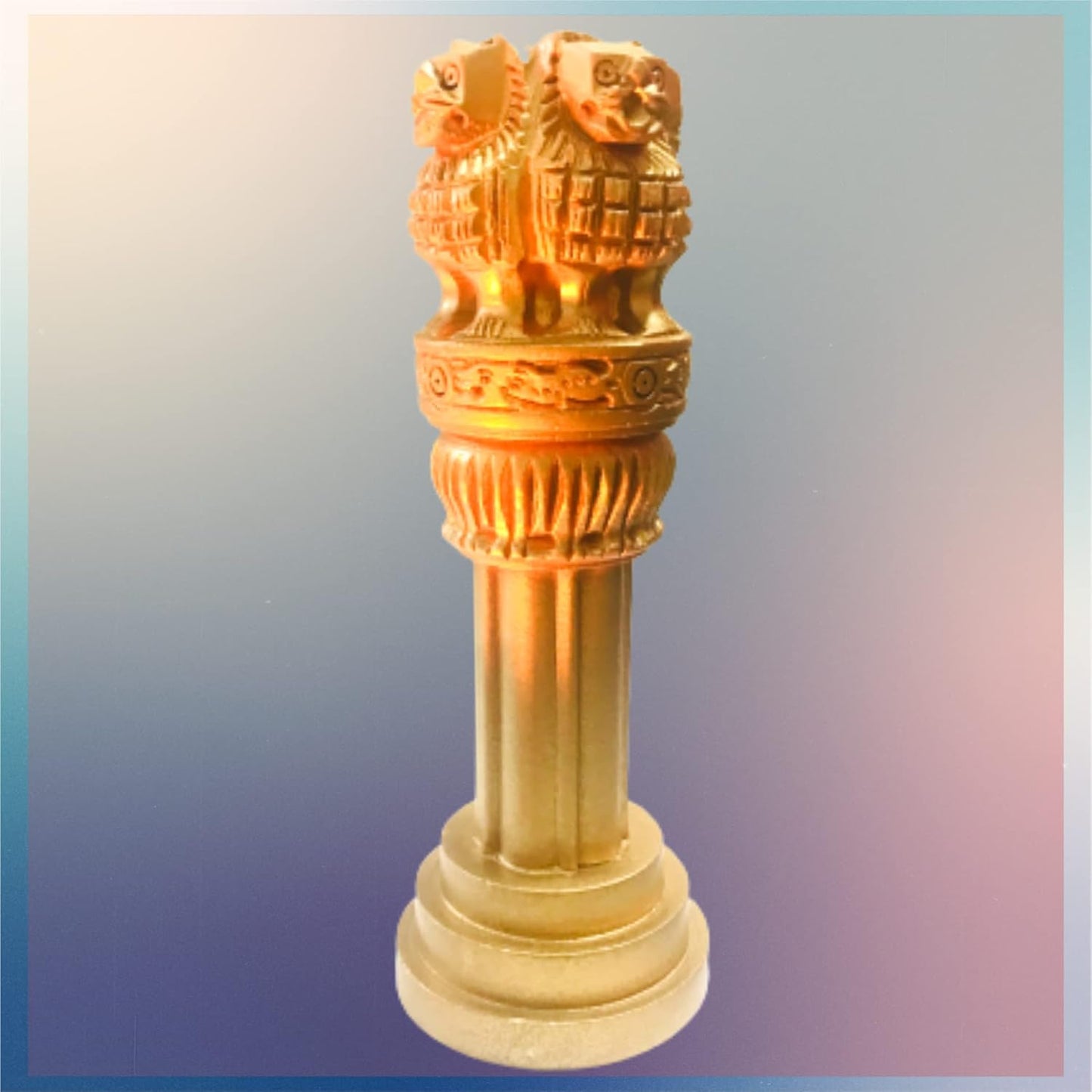 santarms Wooden Ashoka Stambh Pillar for Office Desk and Car Dashboard, Hand-Carved Sculpture Ashok Head/Piller for Table (4 Inch)