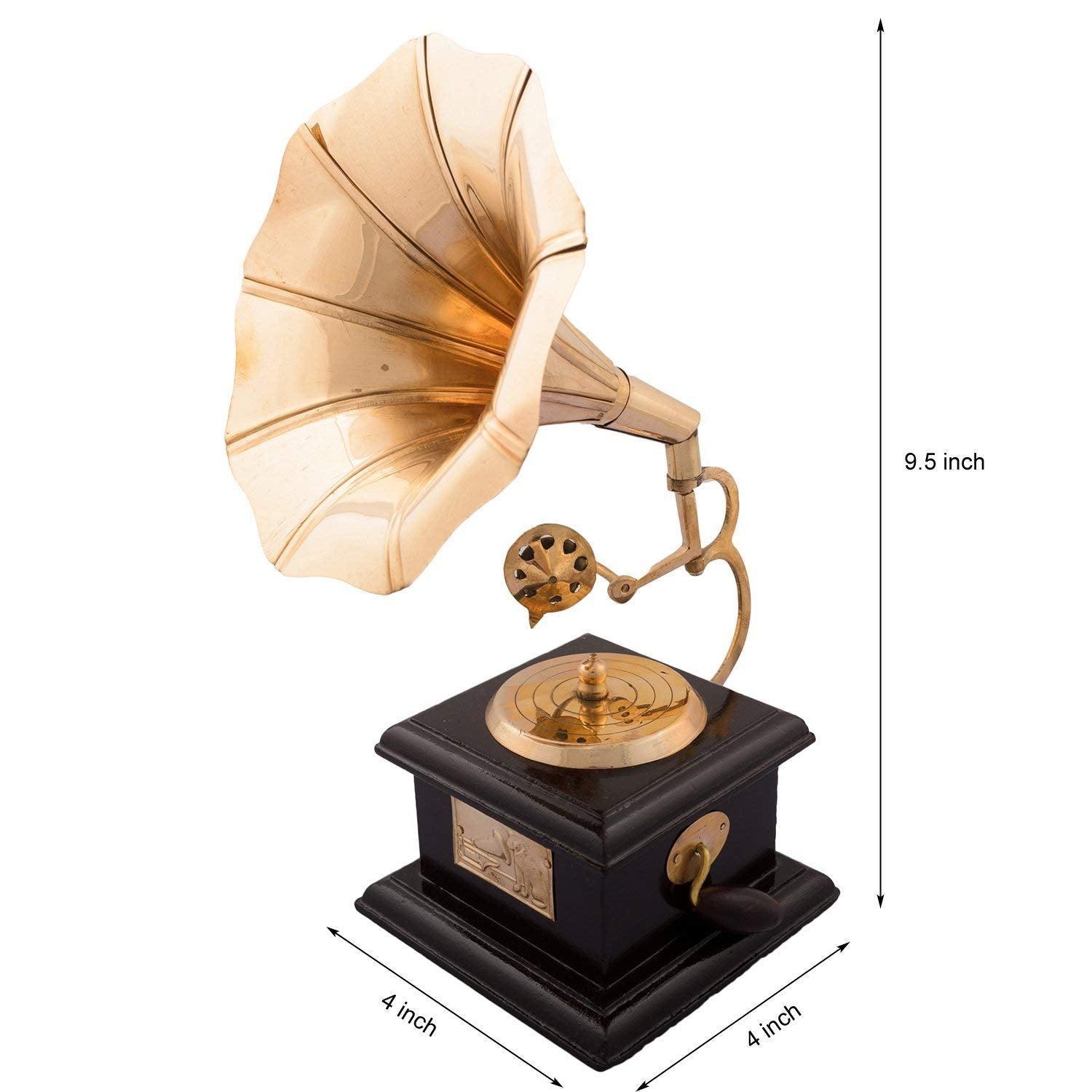 santarms Vintage Gramophone Antique Record Player Retro Music Lover's Collectible Classic Gramophone Decor Piece with Brass Horn & Wooden Base