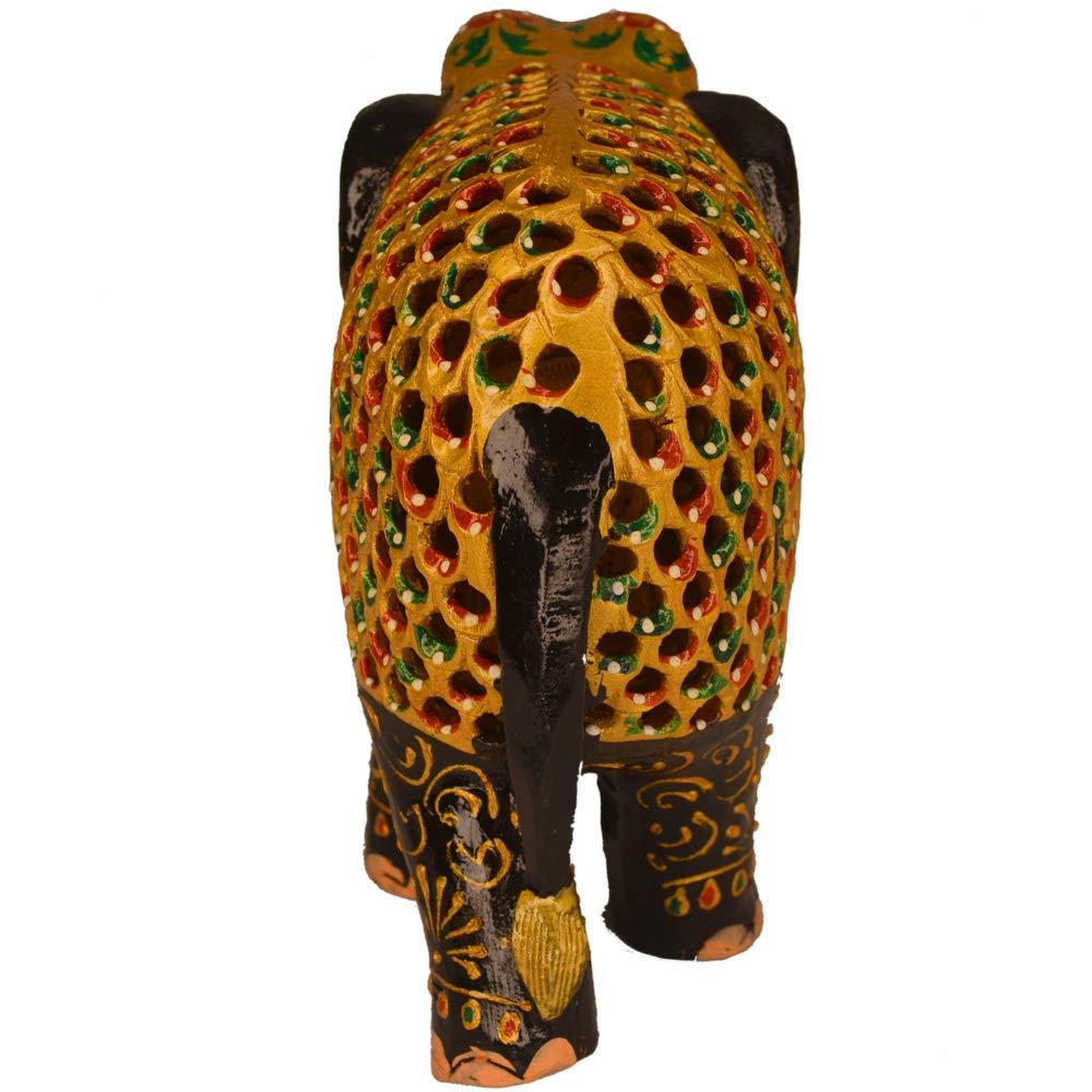 santarms Handcraft Wooden Jali Elephant(16 cm) (Multicolour)-Home Decor/Table Decor/Office Decor-Handicraft Sculpture Animal Show Piece Art & Craft Decoration fingurine-Best for Gifting