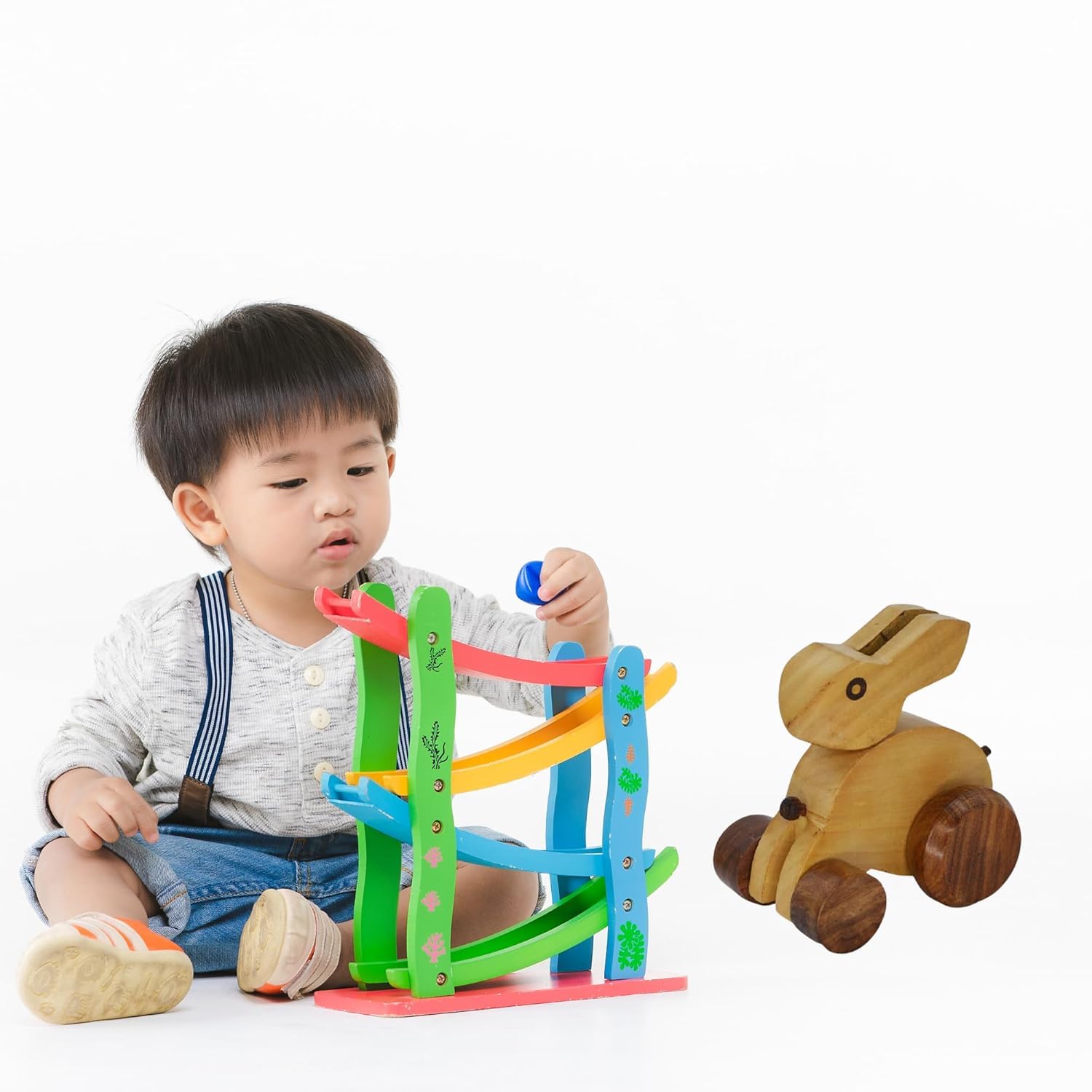 Santarms Wooden Bunny Rolling Toy – Handcrafted Rabbit Animal Toy on Wheels for Kids | Eco-Friendly Montessori Wooden Toys for Toddlers | Push and Pull Activity for Early Learning
