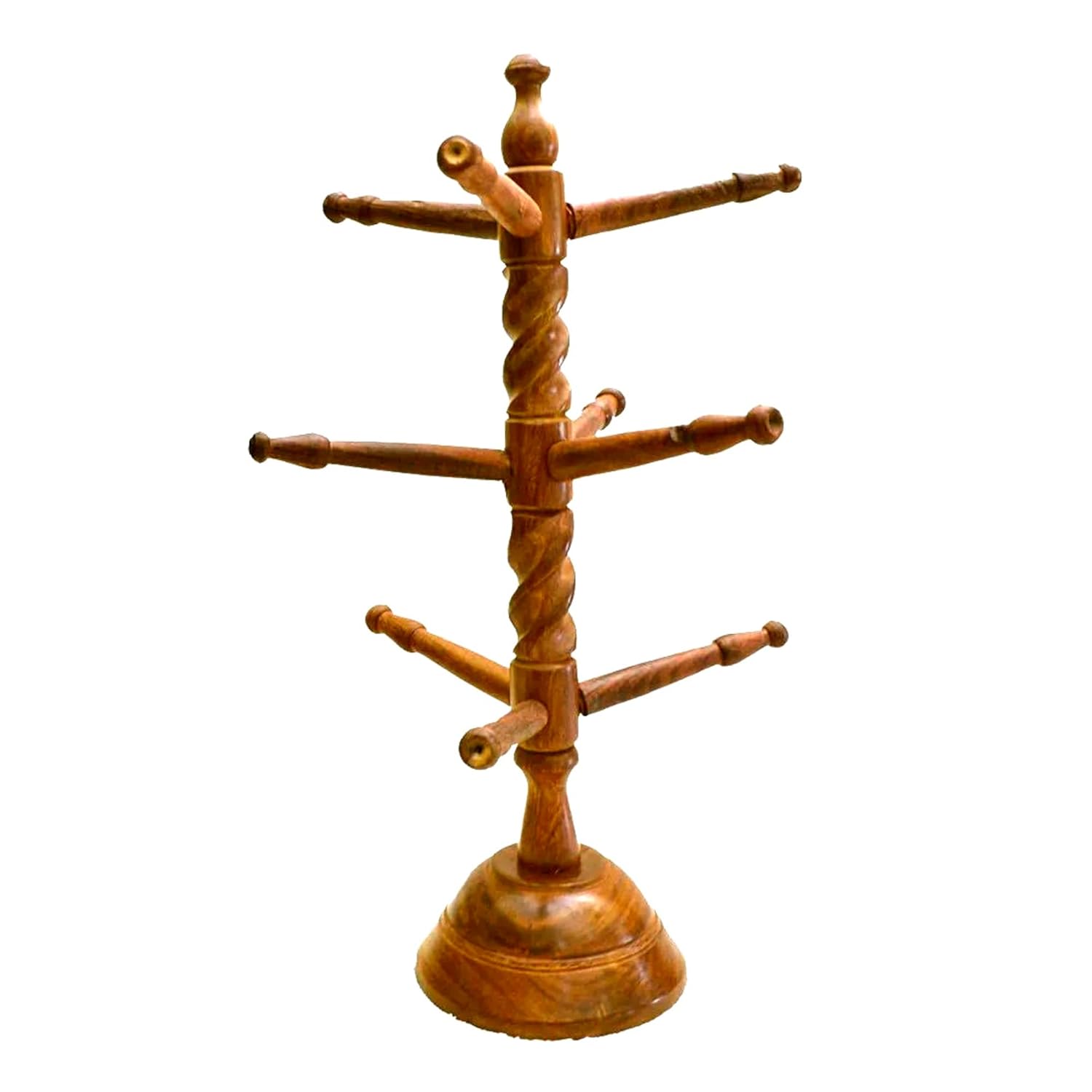 santarms Wooden Carving Bangle Stand | Best for Woman Gift or Jewellery Chudi Churi - Tree Shape Handmade Holder | 9 Rods 40x28x12 Cm