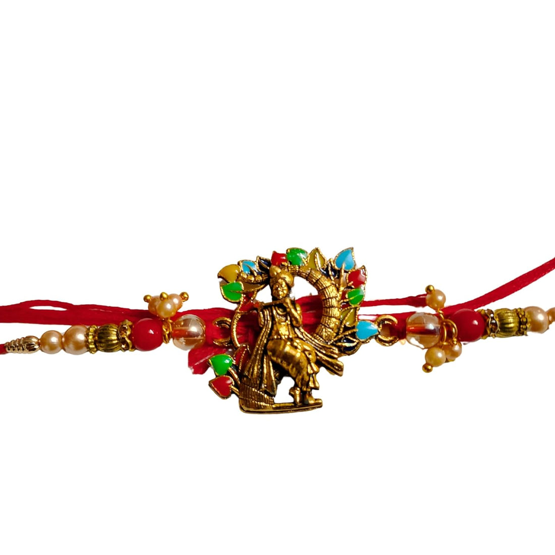 santarms Krishna Rakhi for Brother | Traditional Raksha Bandhan Rakhi with Colorful Beads, Roli and Chawal for Men & Boys