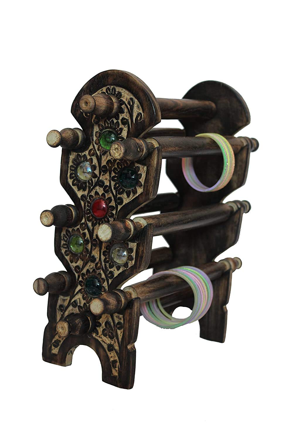 Namah Cares Craftwork Wooden Hand Carved Bangle Stand (Brown)