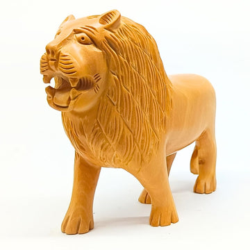 santarms Handmade Wooden Lion Statue Decoration for Home | 5-Inch Animal Collectible Figurine Antique Carved Sculpture Showpiece Elegant Wildlife Decor Accent