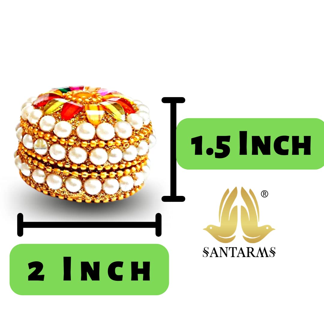 santarms golden small kum-kum box handcraft sindoor refillable for married women shadi ka gift puja round kumkum sindur shringar dani dabbi gifting moti dibbi fancy decoration (set of 2)