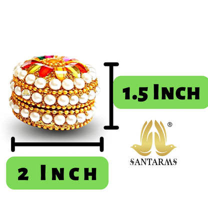 santarms golden small kum-kum box handcraft sindoor refillable for married women shadi ka gift puja round kumkum sindur shringar dani dabbi gifting moti dibbi fancy decoration (set of 2)
