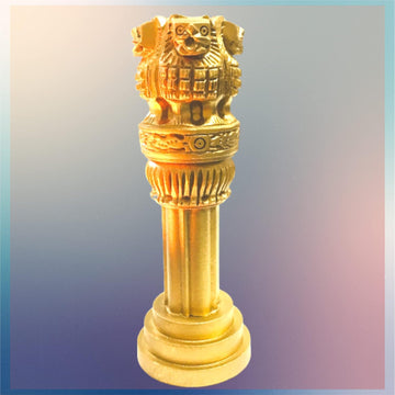 santarms Handmade Wooden Ashoka Head Pillar Lion Capital Miniature Statue | Bharat Symbol National Emblem for Office Table, Car Dashboard, Home Decor & Gifting (4inch)