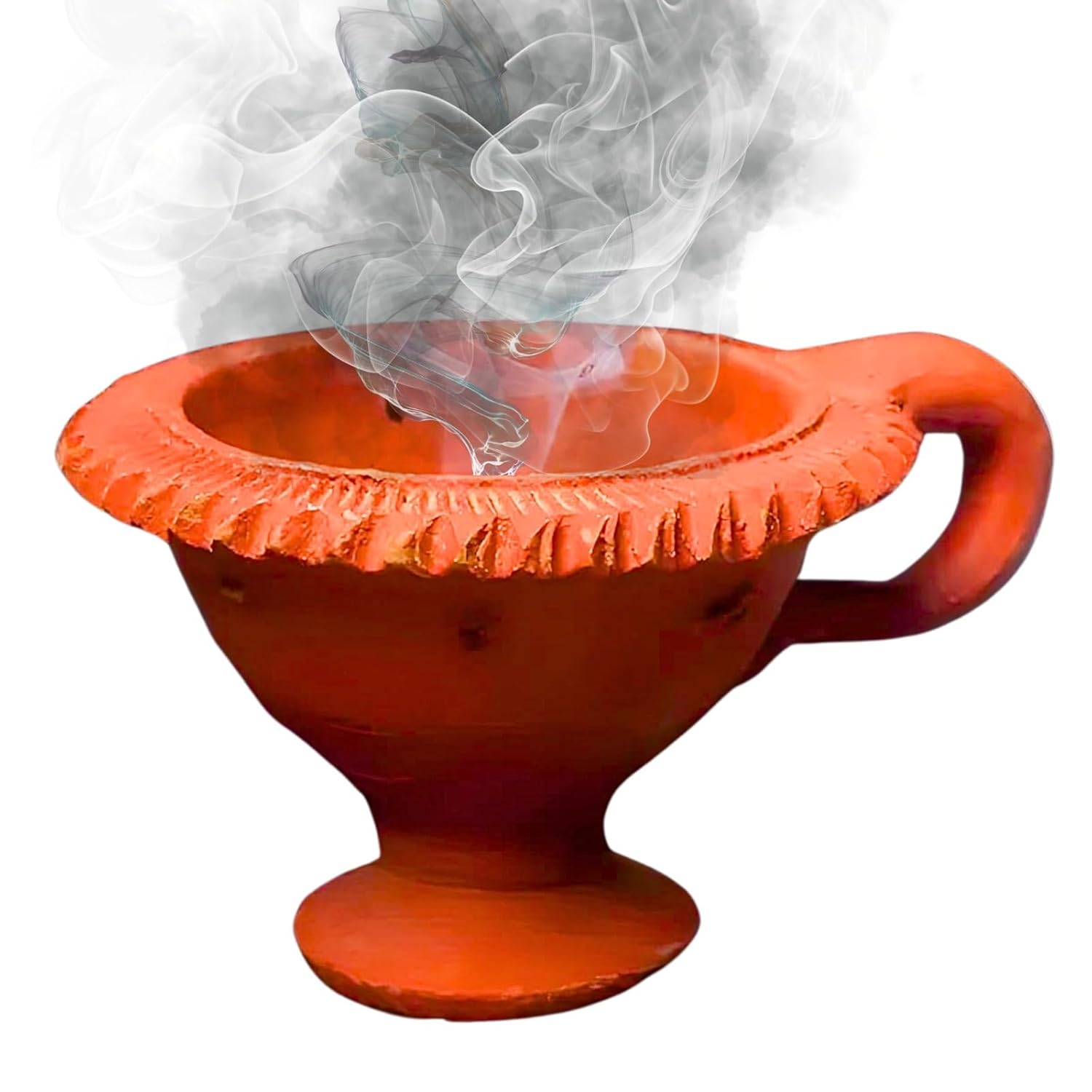 Santarms Handmade Mitti Loban Dhoop Dani, Natural Terracotta Oil Burner Holder for Hawan, Meditation, Puja and Aromatherapy