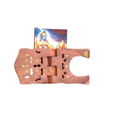 santarms Wooden holy Book Stand Reading for Geeta | gita ramayan ramcharitmanas ram charit Manas Gift Bride or Bridal Document traditionally Hand-Carved Pooja bhagwat and Worship