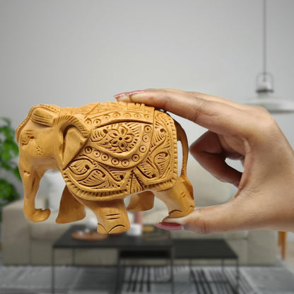 santarms Handcrafted Wooden Elephant Statue Idol – Exquisite 5-Inch Brown Carving Showpiece for Home Décor | Elegant Figurine Unique Accent