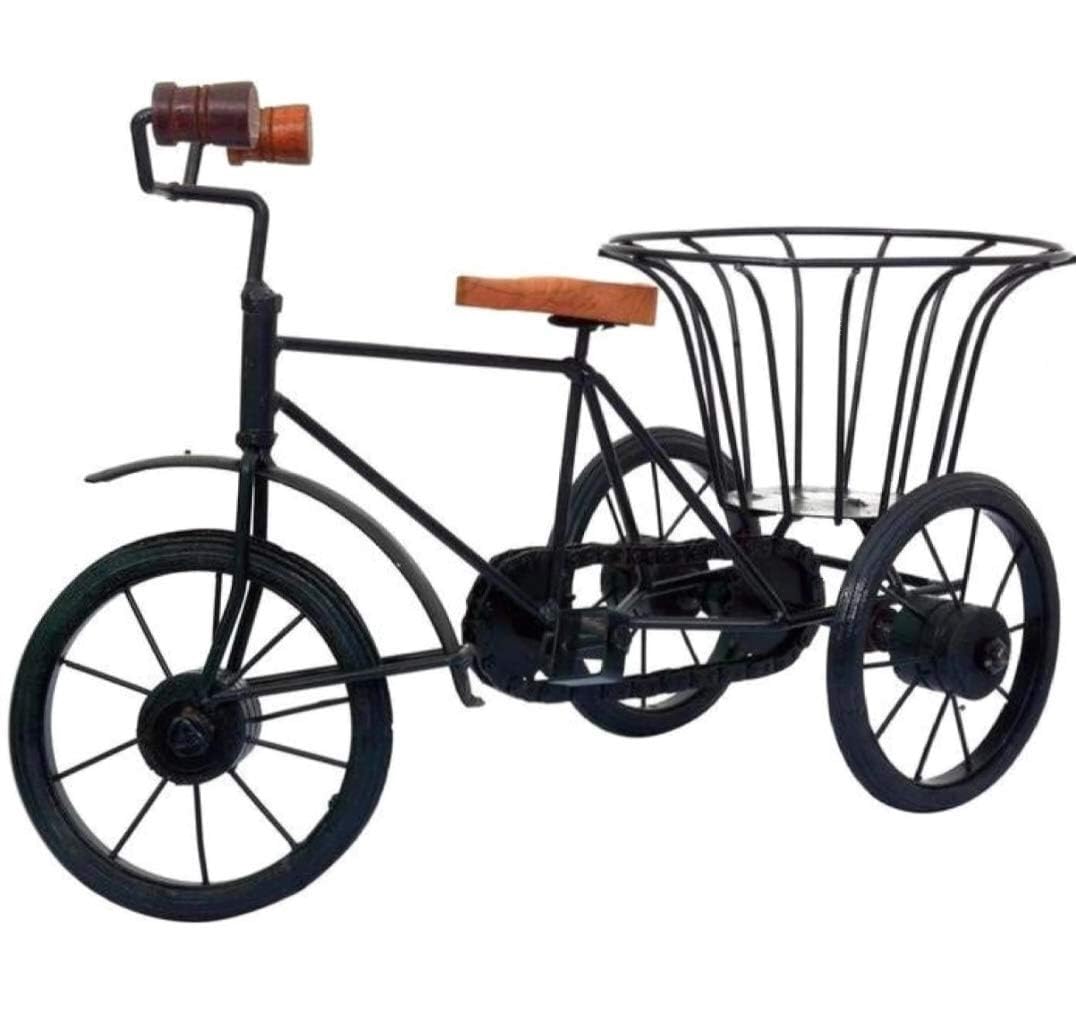 santarms Mini Iron Tricycle Showpiece with Basket for Home Decor | Vintage Handmade Cycle Planter Decorative Item | Metal Bicycle for Indoor Gift Use